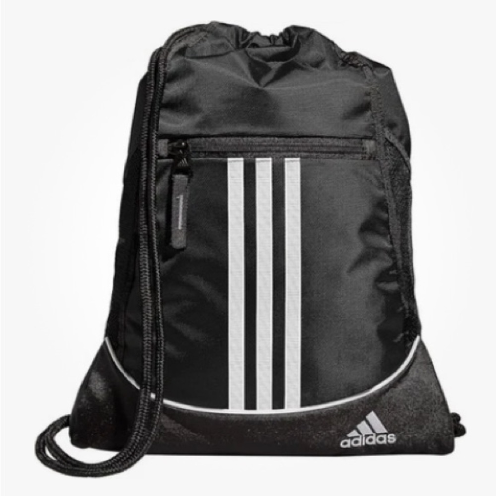 Addias Drawstring & Zip Black Backpack Mesh Fabric Athletic Bag Training Gym Bag